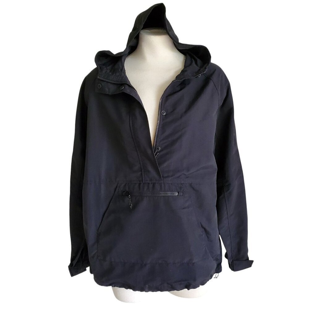 Lands End Boys Girls Half Zip Rain Jacket PouchZip Pocket Outerwear Black Sz 6-8